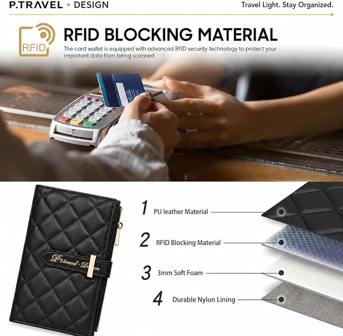 Passport Holder for Travel,Leather Passport Wallet,Travel Document Organizer with AirTag Slot,RFID Blocking With Credit Cards Case,Zippered Coins Pocket and Cash Slot for Women Men