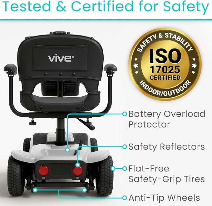 Vive 4 Wheel Mobility Scooter - Electric Powered Wheelchair Device - Compact Heavy Duty Mobile for Travel, Adults, Elderly - Long Range Power Extended Battery with Charger & Basket