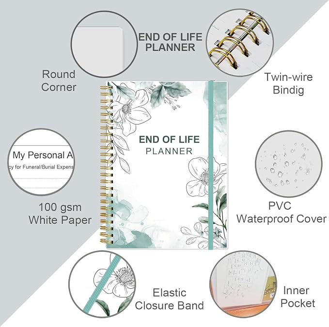 End of Life Planner – Final Arrangements Organizer for Beneficiary, Will Preparation, Last Wishes & Funeral Planning, 5.8" x 8.5", Teal Floral