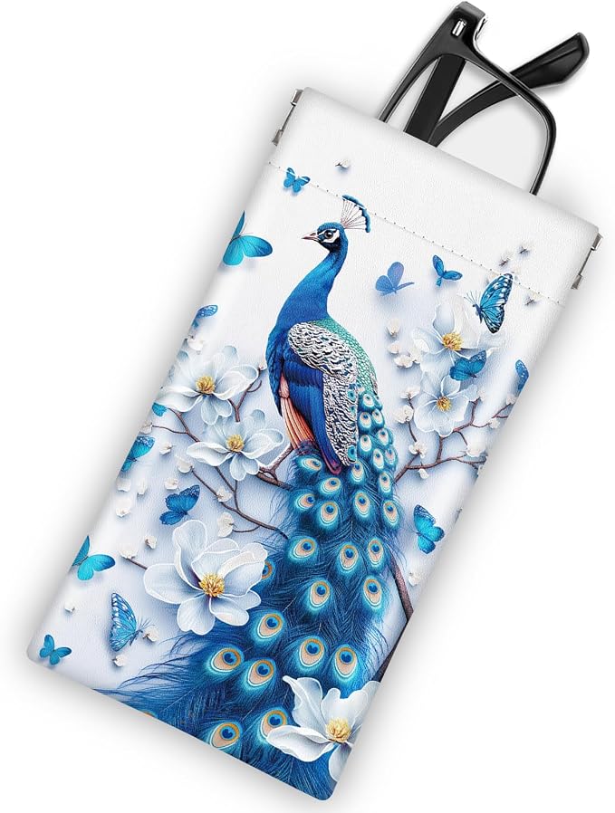 Soft Sunglasses Eyeglass Glasses Case,7x3.5inch Portable PU Leather Squeeze Top Holder Bag Pouch for Women Men
