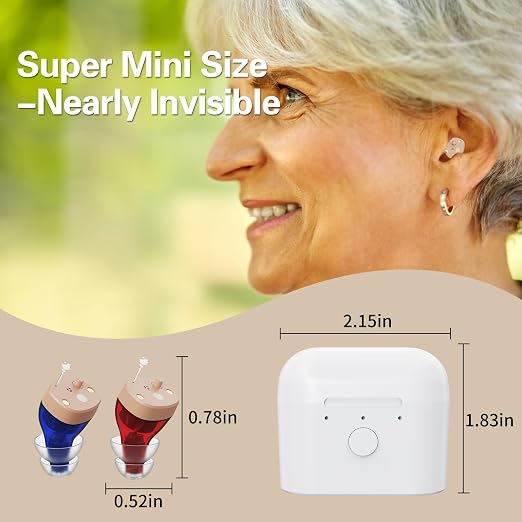 Hearing Aids for Seniors Rechargeable, Hearing Amplifier for Adults with Whistle Noise Cancellation, Virtually Invisible Compact Design, 16-Channel Clear Sound Quality (Red and Blue)