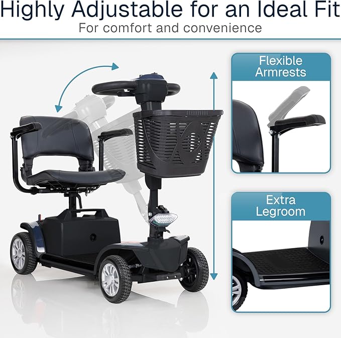 Vive Mobility Scooter for Seniors - 4 Wheel Electric Wheelchair Scooter for Adults, Elderly - Motorized Power Wheel Chair Mobility Aid - Motor Medical Device for Safe, Comfortable, Long-Range Travel