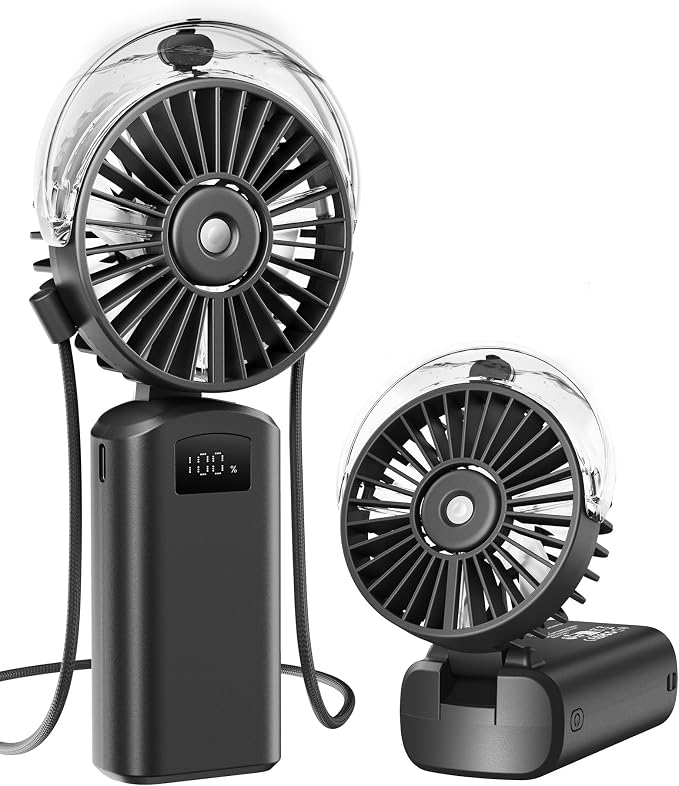 Gaiatop Portable Misting Fan, Rechargeable Handheld Fan with Water Spray | Water Mist Spray, Foldable Design, 3 Speeds, LED Display, USB Rechargeable Fan for Travel, Concerts and Outdoor Use