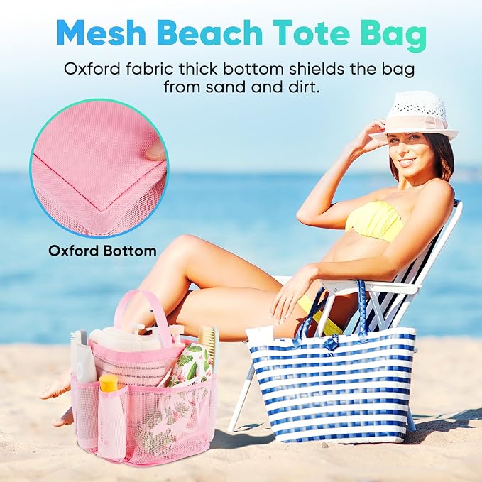 EUDELE Mesh Shower Caddy Portable for College Dorm Room Essentials,Portable Shower Caddy Dorm with 9-Pocket Large Capacity, Shower Bag for Beach, Swimming, Gym, Travel essentials, Pink