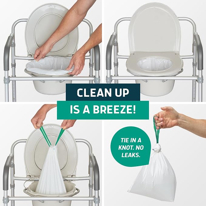 Lunderg Recycled Commode Liners - 250 Environment Friendly Toilet Bags | Medical Grade Bedside Commode Liners Disposable - Universal Fit & Easy to Use - Absorbent Pads Not Included