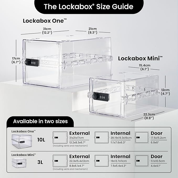 Lockabox Mini™ | Small Lock Box with Combination Lock (Half Letter Sized) | Mini Lockable Box for Small Medicines, Snacks & Mobile Phones | External Size 8.8 x 6.1 x 4.7 Inches (Crystal)