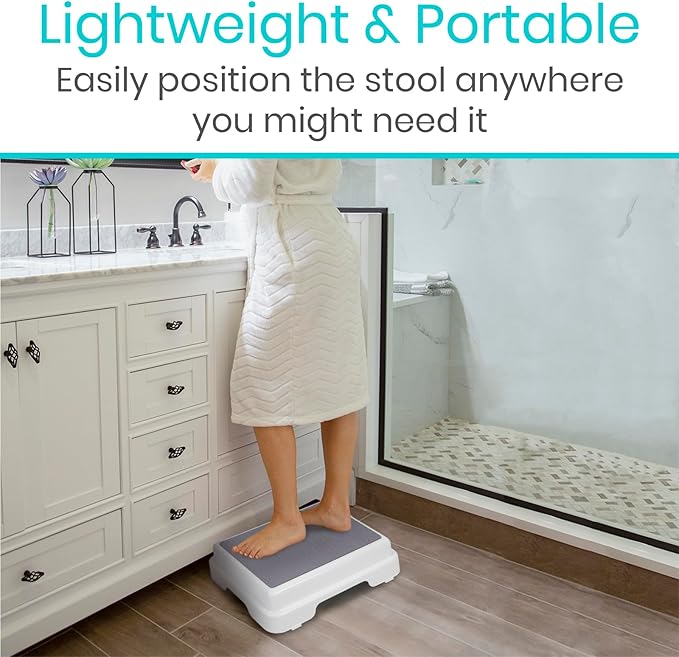 Vive Bath Shower Step Stool (4.5") - Slip Resistant, Stackable, Indoor/Outdoor - Safety Stepping Stool Bathroom Aid for Adults, Handicap, Elderly, Seniors, Bathtub, High Beds, Kitchens - Nonslip