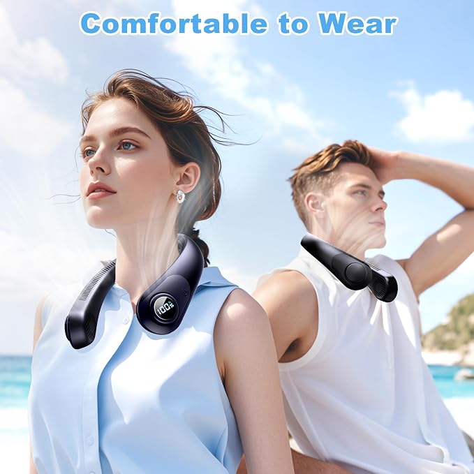 Portable Neck Fan that Blow Cold Air, LED Display, Rechargeable Hands-Free Wearable Cooling Personal Fan, 5 Speed, Neck Support, Bladeless Neck Air Conditioner, Gifts for Women/Men, Hot Flashes