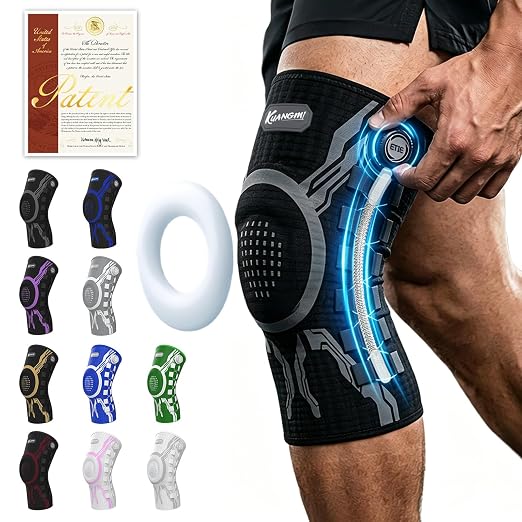 Kuangmi Knob Knee Brace for Pain Relief, Knee Support with Patella Gel Pad & Side Stabilizers, Compression Knee Sleeve for Workout, Arthritis, Joint Pain, Meniscus Tear (Black,Left,Large,Single)