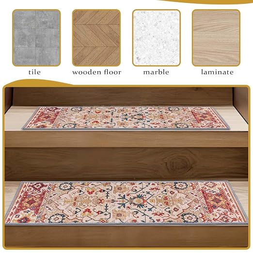 8”x 30” Carpet Stair, Anti-Slip Carpet Treads for Wooden Steps, Self-Adhesive Decorative Stair Runners, Slip-Resistant Treads for Indoor Wooden Staircases (15, Red, 8X30 inch)
