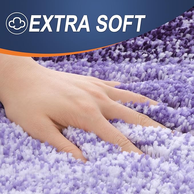 OLANLY Bathroom Rug Set 2 Piece, Soft Absorbent Microfiber Bath Mats and U-Shaped Contour Toilet Rug, Non-Slip, Machine Wash Dry, Plush Shaggy Bath Mats for Bathroom (24"x16"+U24 x20, Violet)