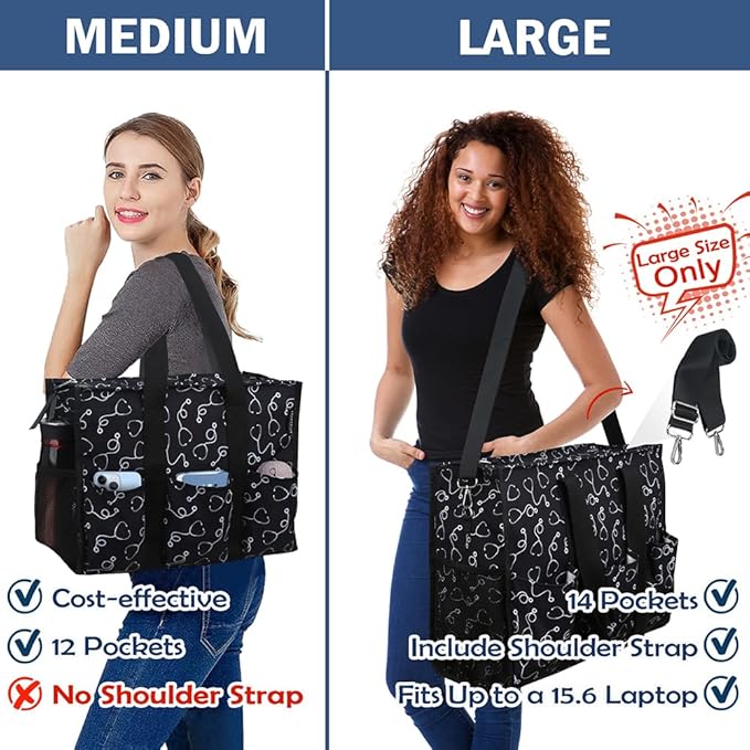ABAMERICA Nurse Bags for Work Nursing Bag Multiple Pockets Waterproof Organizing Zip Top Clinical Bag for Nursing Students