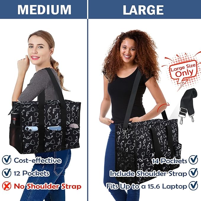 ABAMERICA Nurse Bags for Work Nursing Bag Multiple Pockets Waterproof Organizing Zip Top Clinical Bag for Nursing Students