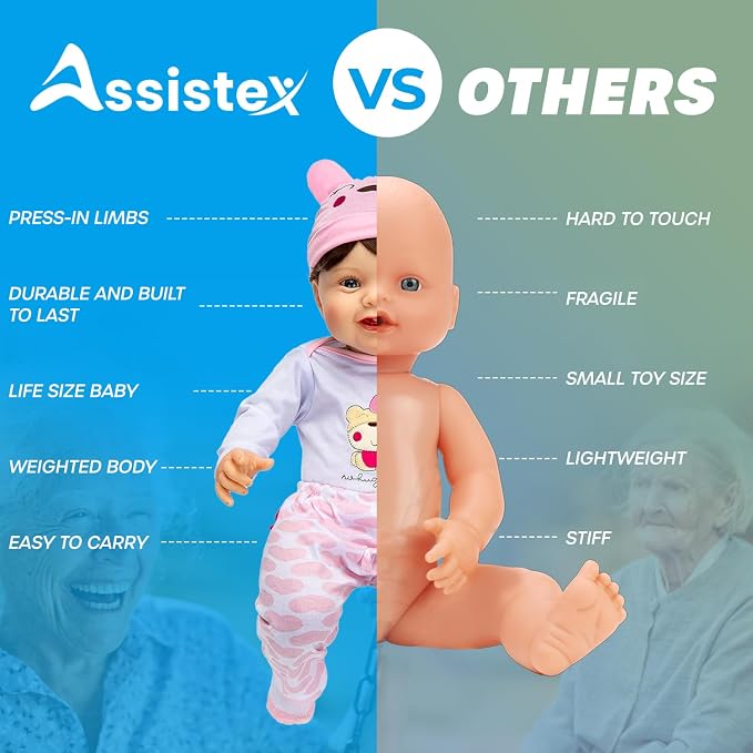 Assistex Reborn Baby Doll - 22" Lifelike Therapy Doll for Seniors with Dementia - Weighted, Soft Body, Realistic Newborn for Nursing Homes for Comfort and Relief - Gift for Elderly with Picture Book