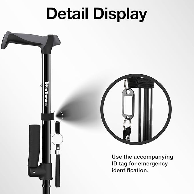 Walking Cane for Men & Women,Foldable,Adjustable,Self Standing Cane with Second Handle,350lbs Heavy Duty,All Terrain,Collapsible Walking Sticks for Seniors & Adults,Black