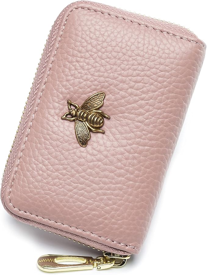 imeetu RFID Credit Card Holder, Small Card Wallet Women, Leather Card Case | Genuine Leather Women's Card & id Cases, Change Coin Purse with Zipper Keychain id Window, 20 Colors & 3 Styles, Daily, Gifts