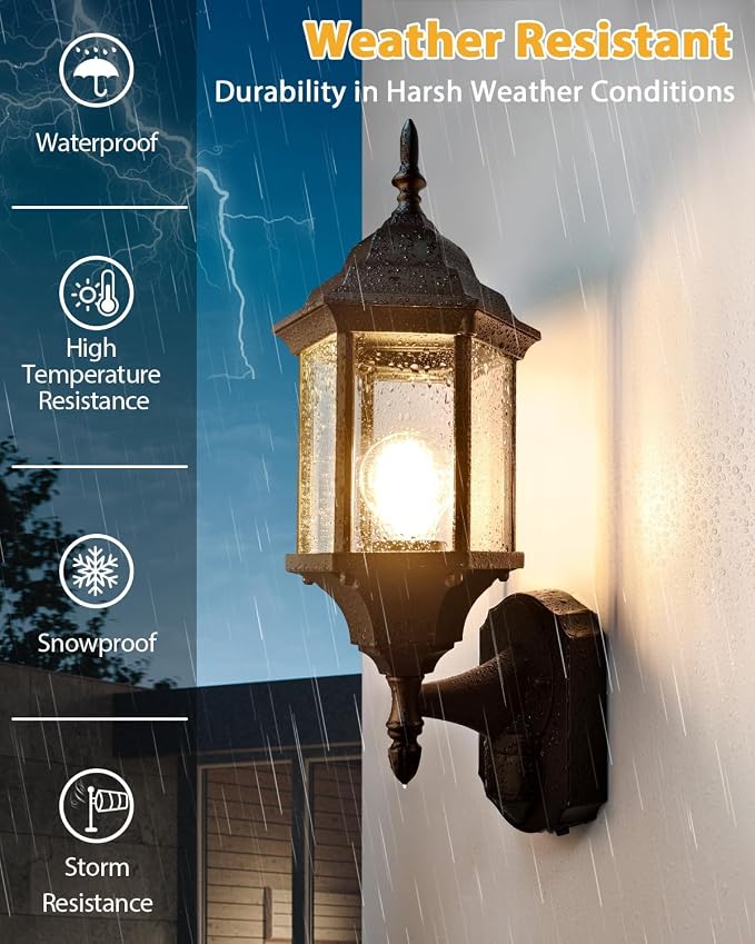 Redluck Motion Sensor Outdoor Wall Light Fixtures, 2 Pack Outdoor Wall Lamp | Dusk to Dawn, Anti-Rust, Waterproof Aluminum Frame, Tempered Glass & Classic Exterior Porch Lights for House Garage, Black