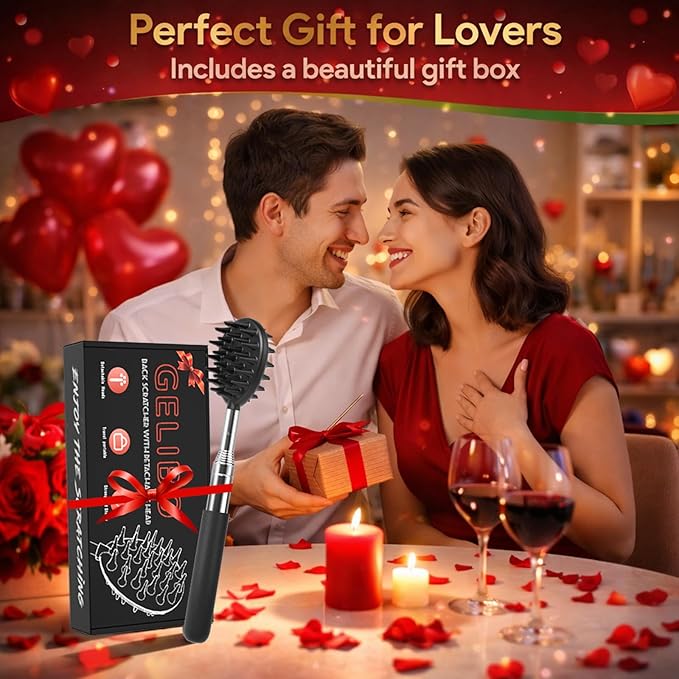 Gelibo Telescoping Large Back Scratcher with 5 Detachable Heads, Valentines Day Gifts for Him, Gifts for Men, Extendable Back Massager Tool with Beautiful Box