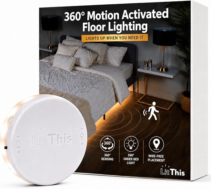 Under Bed Light, Ready-To-Use, No Setup, 360° motion activated night light