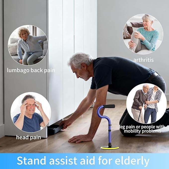 Standing Assist Devices Mobility Aids Tool to Help Get up from Floor Standing Aids & Supports for Seniors, Standing Mobility Aid for Elderly Rising Indoors Garden Housework Bedroom Bathroom Matte Blue
