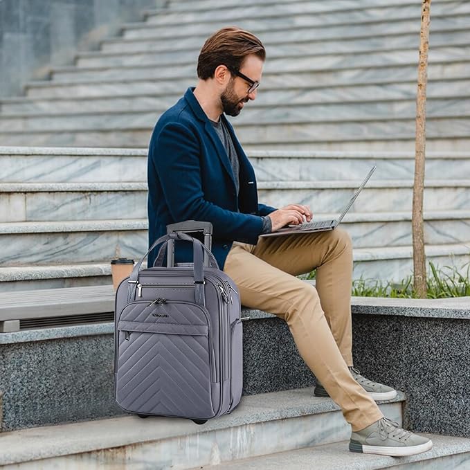 VANKEAN Carry On Underseat 16-inch Multi-functional Underseater Lightweight Overnight Suitcase with Wheels, Roller Case for Men Women Travel Business, Dark Grey