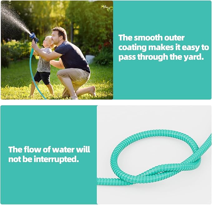 SPECILITE 25ft 304 Stainless Steel Metal Garden Hose with Nozzle (Aqua) | Puncture Resistant, Flexible, Never Kink & Tangle, Heavy Duty Water Pipe for Yard, Outdoor, Lawn