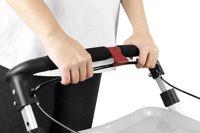 KMINA Narrow Walker for Small Spaces (22" Wide), Foldable Walker | Tray and Basket, 4 Wheels and Brakes, Lightweight Indoor Rollator for Seniors, Black