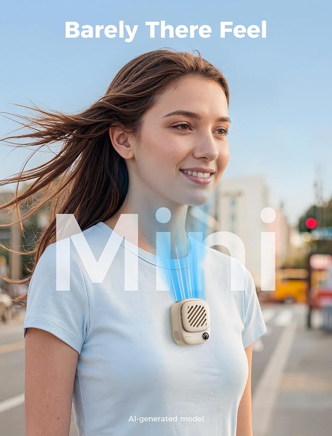 Aecooly Magnetic Neck Fan, Snap On & Go, Mini Portable Hands Free Wearable | USB Rechargeable [10H Max Cooling Time], Personal Battery Powered Fan, Pocket for Travel, Summer, Gifts for Women -Beige