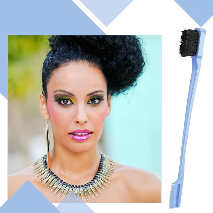 Geiserailie 3 Pcs Slick Back Hair Brush Set Bristle Brush Edge Control Teasing Comb for Women Black Hair(Light Blue)