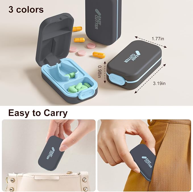 Pill Cutter | Pill Splitter for Small or Large Pills | Design in The USA| Cuts Vitamins |- Adjustable Splitter+ V-Shape Holder & Detachable Pad, Easy to Clean, Safe for Seniors, Kids, Pets-gray