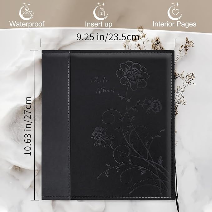 Photo Album 8x10 2 Packs Clear Pages Pockets Leathe Cover Slip Slide in Photo Album Each Holds 100 Vertical 8x10 Photos Picture Book for Wedding Family (Black)