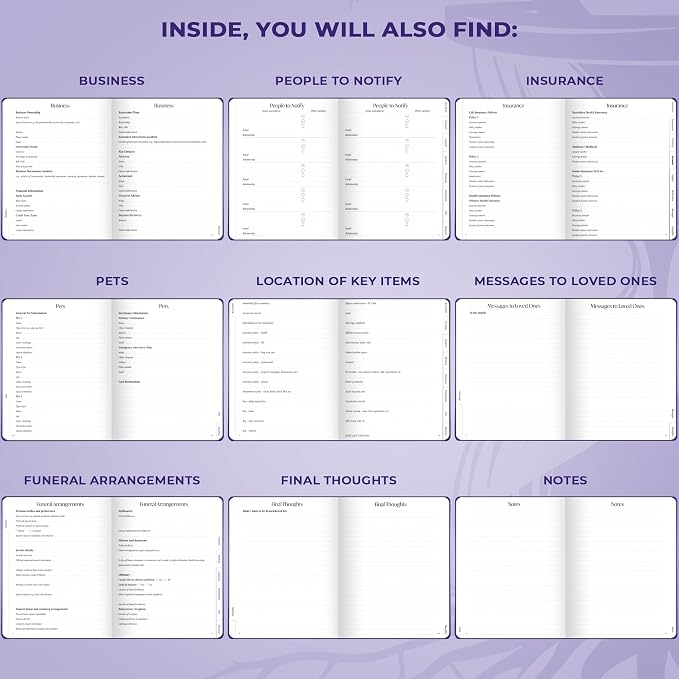 Skyline End of Life Planner – Emergency File Notebook for Important Information & Final Wishes – When I Die Beneficiary Book Organizer (Purple)