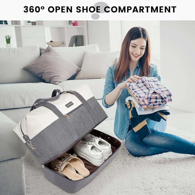 LOVEVOOK Weekender Bag for Women, Large Duffle Bag for Travel with 2 Packing Cubes, Carry on Overnight Bag with Shoe Compartment, Mom Hospital Bags for Labor and Delivery