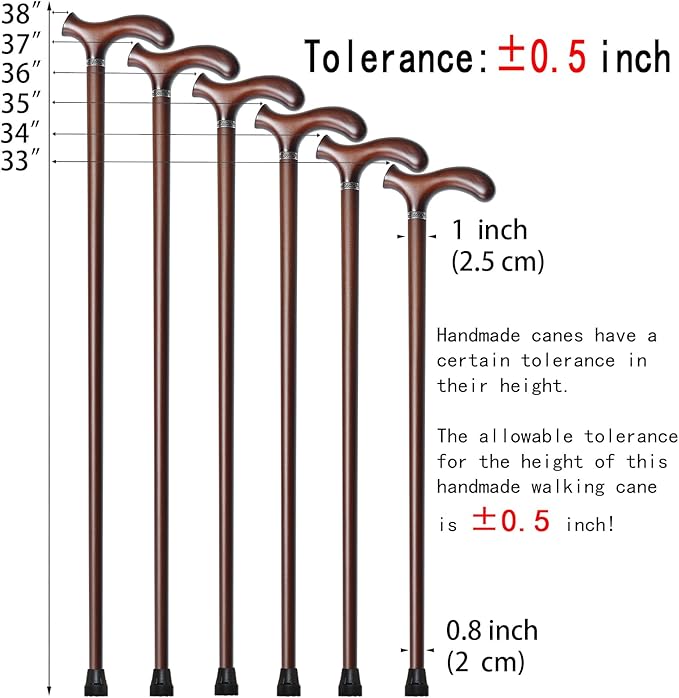 Wooden Walking Cane with 5 Height for Men and Women, Handmade Wood Cane with Comfort Grip Handle, Supportive Mobility Aid for Seniors, Fashionable & Classic Lightweight Stick
