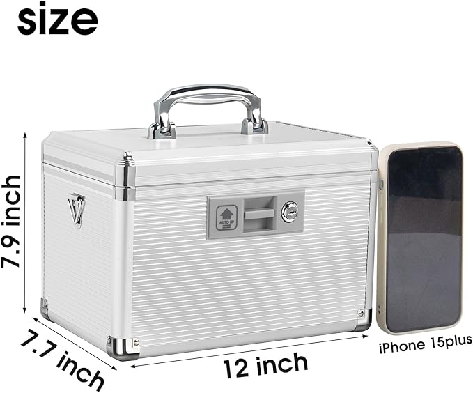 Medicine Lock Box with Key, Alluminum Alloy Box for Medication,First Aid Box with a Removeable Tray to Store Medicines & Pills for Home, Silver 12 * 7.68 * 7.87 Inch