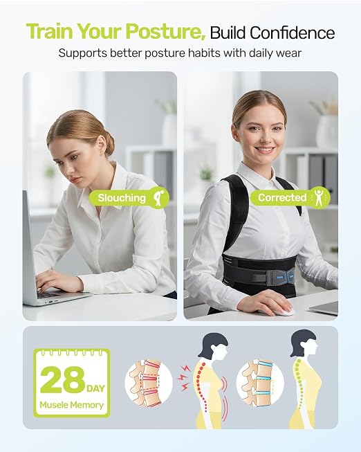 Rakiie Posture Corrector for Women Men, 4 Full Back Support Brace Bars, Adjustable Shoulder Straightener with Cushioned Pads for Hunchback, Round Shoulders, Back Pain Relief, Purple L