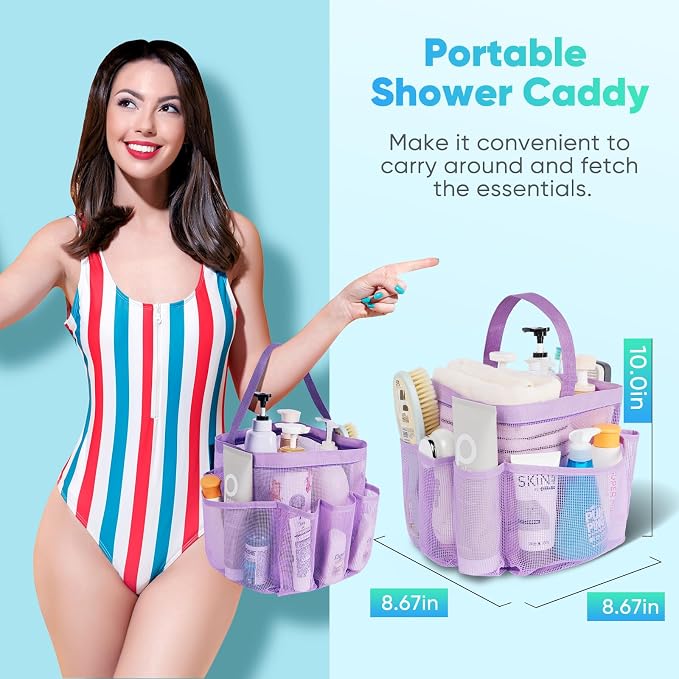 EUDELE Mesh Shower Caddy Portable for College Dorm Room Essentials,Portable Shower Caddy Dorm with 9-Pocket Large Capacity, Shower Bag for Beach, Swimming, Gym, Travel essentials, Purple