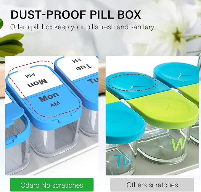 Odaro Extra Large Weekly Pill Organizer, XL Pill Box 7 Day Am Pm, Jumbo Medicine Organizer 2 Times A Day to Hold Daily Medicine Vitamin and Supplements - Blue