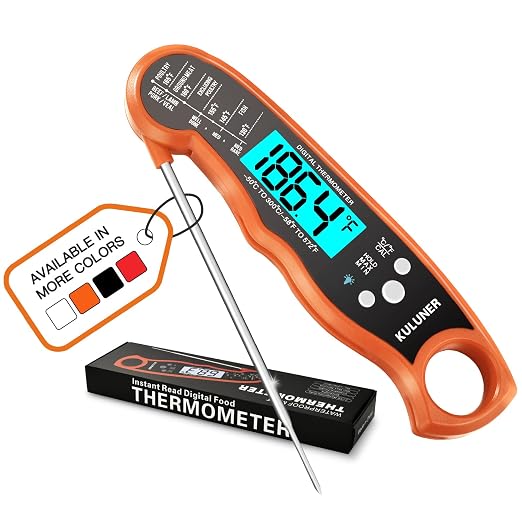 Digital Meat Thermometer Instant Read, Orange Waterproof Food Thermometer with 4.6" Folding Probe, Backlight & Calibration, 2-3s Fast Reading for Kitchen BBQ Grilling Cooking - Orange