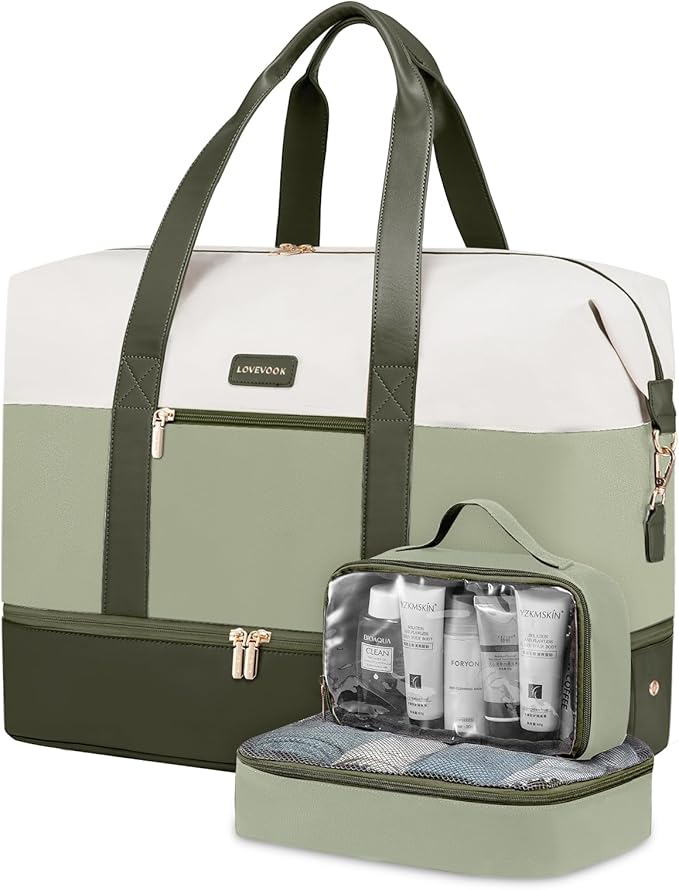 LOVEVOOK Weekender Bag for Women, Large Duffle Bag for Travel with 2 Packing Cubes, Carry on Overnight Bag with Shoe Compartment, Mom Hospital Bags for Labor and Delivery