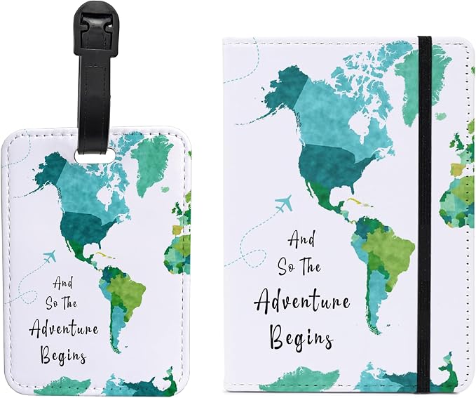 PDE-QUNLIAN Passport Book Holder,Passport Wallet for Men Mr and Mrs Passport Holder for Women Passport Cover World Map Passport Case for Couples Christmas Traveling Luggage Tag 2PCS