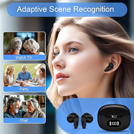 BLJ OTC Hearing Aids for Mild to Moderate Loss, Ergonomic Fit & Instant Use No App, 32-Channel DSP Noise-Cancelling & Feedback Suppression, Home/Office/Daily Use, Digital Display Case (Black)
