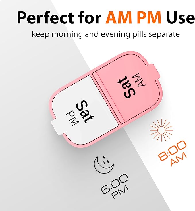 Extra Large Weekly Pill Organizer - XL Vitamin Holder with 7 Detachable AM PM Compartments - Portable Medicine Dispenser for Home and Travel, Big Supplement Container for Weekly or Daily Use, Pink