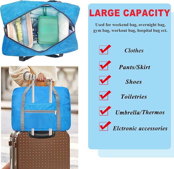 For Spirit Airlines Personal Item Bag 18x14x8 Foldable Carry on Bags for Airplanes Travel Duffel Bags for Women and Men