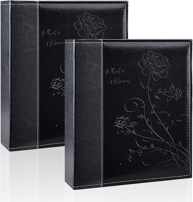 Photo Album 8x10 2 Packs Clear Pages Pockets Leathe Cover Slip Slide in Photo Album Each Holds 100 Vertical 8x10 Photos Picture Book for Wedding Family (Black)