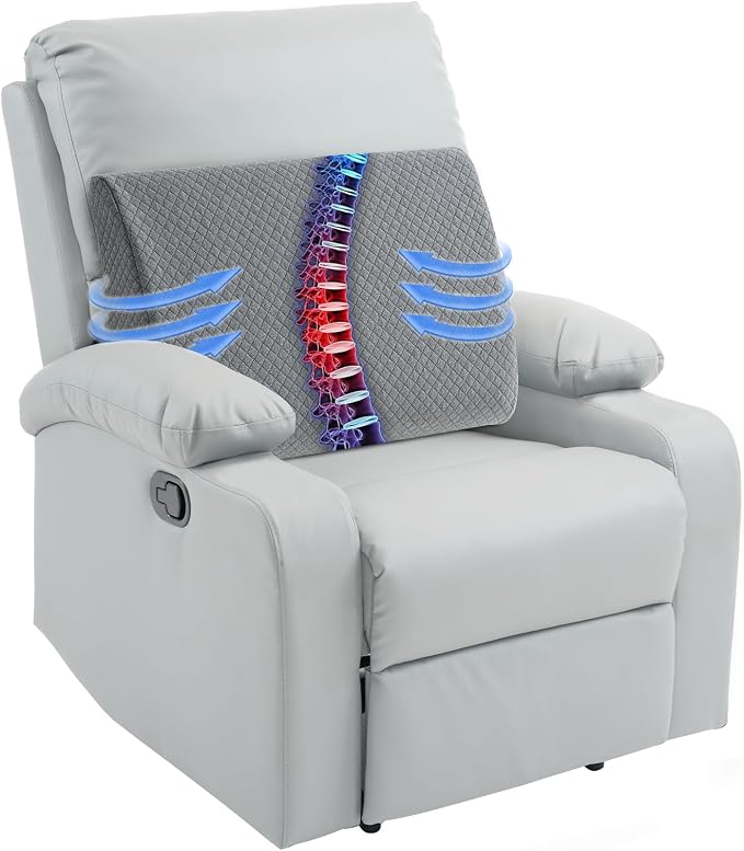 HOMBYS Lumbar Support Pillow for Recliner Chair, Memory Foam Back Support Cushion for Elderly,Extra Large Lumbar Support Pillow,Thick Backrest for Home Reading (Grey, 20“x13.5"x5")