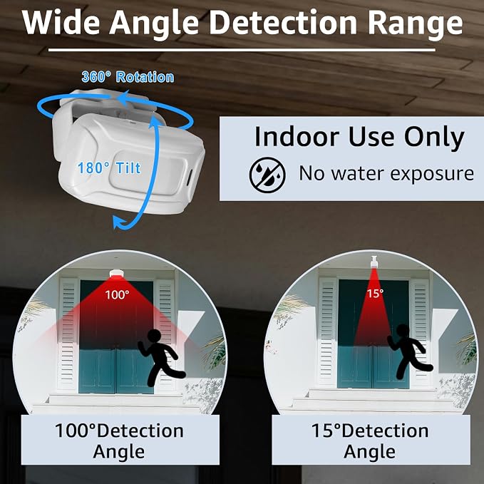 GREENCYCLE Motion Sensor Alarm, Motion Sensor Door Chime, Bed Bell Alarm for Elderly Fall Prevention, Business Entry Home Office Security Alert 900Ft Range Loud Chimes (3 Receiver 1 Motion Sensor)
