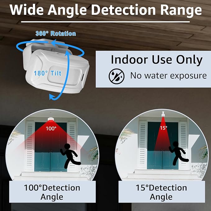 Wireless Motion Sensor Door Chime, Greencycle Doorway Motion Sensor Alarm, Door Chime for Business When Entering, Wireless Door Chime,Motion Sensor Alarm Indoor,918FT Long Distance,1Receiver 2Sensor