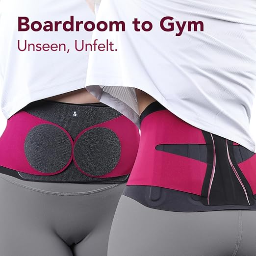 0.5mm Ultra Thin Back Brace for Women Men, Seamless Yoga Fabric for All Day Comfort, Wear under Clothes, Enhanced Lumbar Pad for Lower Back Pain Relief, Sciatica, Posture, Lifting, Rose, Size XL
