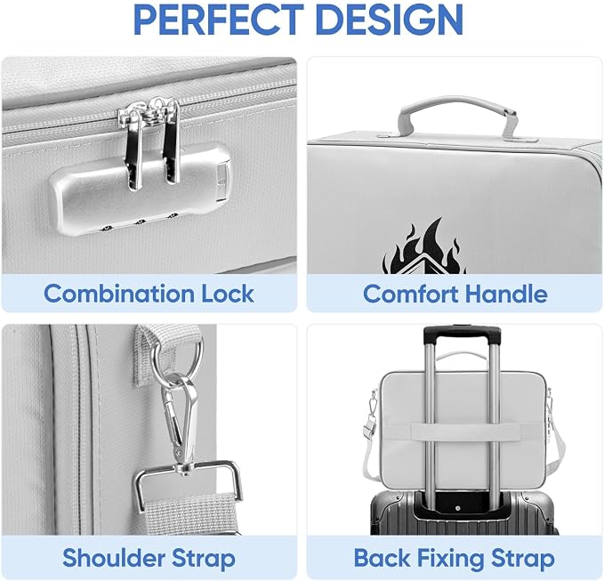 BALEINE Fireproof Document Box with Lock, Portable Fireproof Document Bag Waterproof Fire Proof File Boxes for Documents, File Organizer Box for Important Paperwork (Silver, 15''x11''x4'')